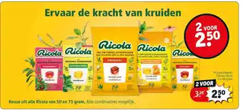 Kruidvat Ricola van 50 en 75 gram aanbieding