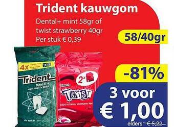 Die Grenze Trindent Kauwgom Dental+ Mint 58gr Of Twist Strawberry 40gr aanbieding