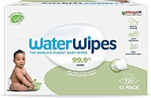 Amazon Waterwipes plasticvrije textured clean peuter- & babydoekjes, 720 stuks (12 verpakkingen), voor 99,9% op water gebaseerd & on aanbieding