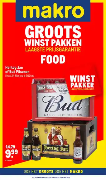 Makro Hertog Jan of Bud Pilsener 24 flesjes a 300 ml aanbieding