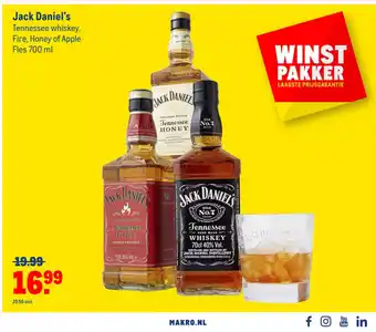 Makro Jack Daniel's Tennessee whiskey, Fire, Honey of Apple 700 ml aanbieding