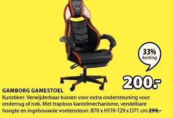 Jysk Gamborg Gamestoel B70 X H 119-129 X D71CM aanbieding