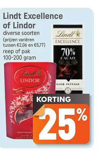 Dagwinkel Lindt excellence of lindor aanbieding