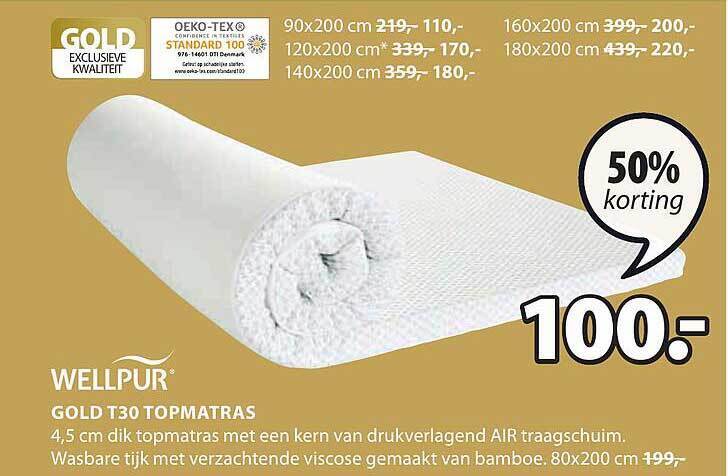 Wellpur gold t30 topmatras aanbieding bij Jysk