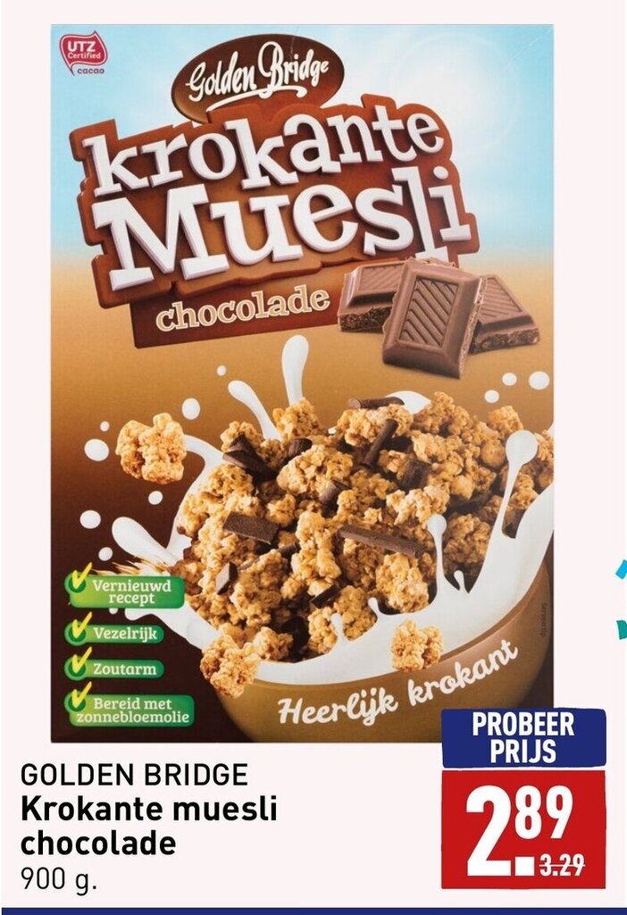 Golden Bridge Krokante muesli chocolade 900 gram aanbieding bij ALDI