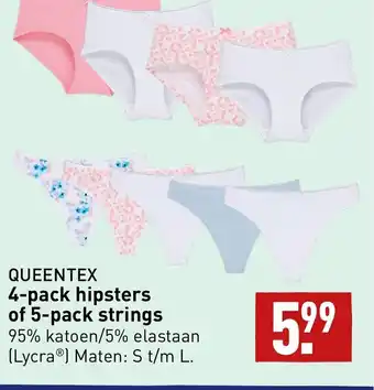 ALDI Queentex 4-pack hipsters of 5-pack strings aanbieding