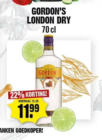 Dirck 3 Gordon's London Dry 70cl aanbieding