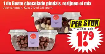Dirk 1 de Beste chocolade pinda's, rozijnen of mix 210 0f 225 gram aanbieding
