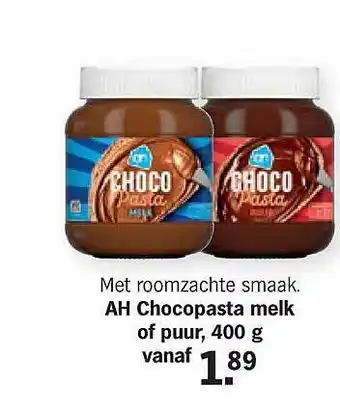 Albert Heijn AH Chocopasta melk of puur, 400g aanbieding