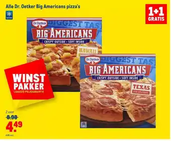 Makro Alle dr. oetker big americans pizza's 1+1 gratis aanbieding