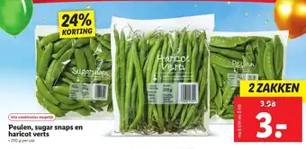 Lidl Peulen, sugar snaps en haricot verts 250g aanbieding