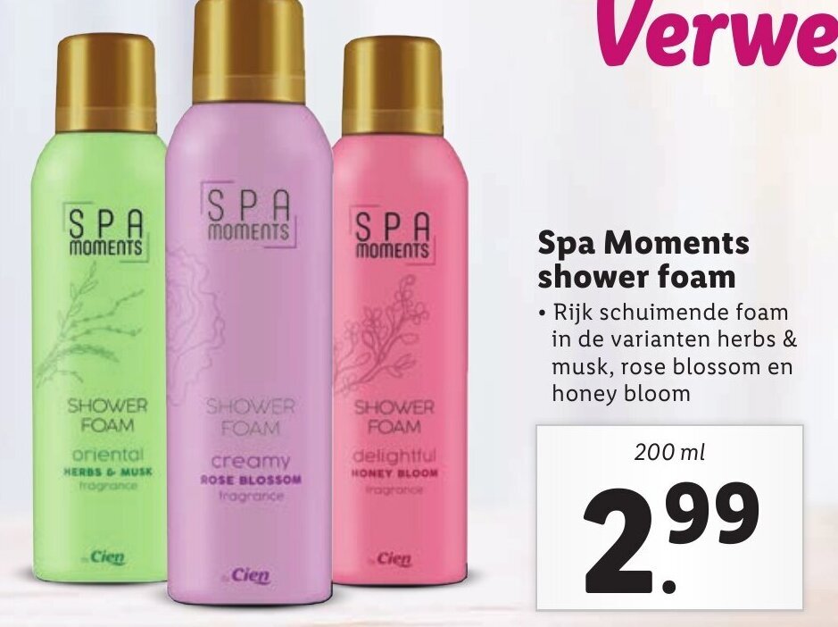Spa moments shower foam 200ml aanbieding bij Lidl