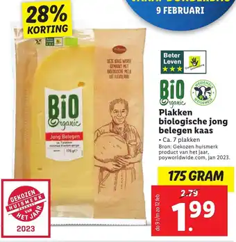 Lidl Plakken biologische jong belegen kaas 175g aanbieding