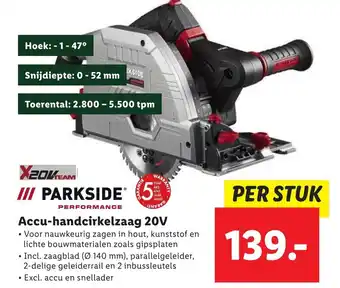 Lidl Parkside accu- handcirkelzaag 20V per stuk aanbieding