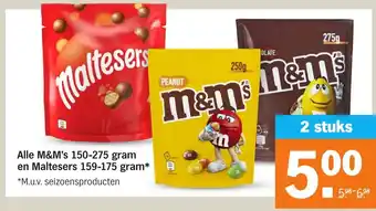 Albert Heijn Alle M&M's 150-275gram en maltesers 159-175 gram 2 stuks aanbieding