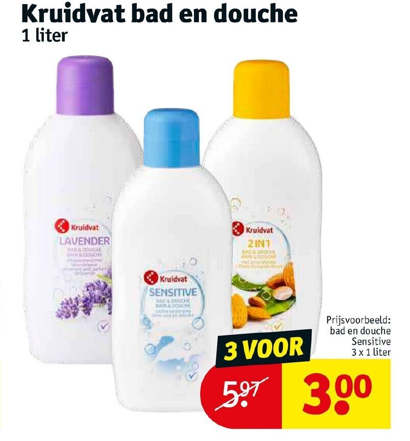 Kruidvat bad en douche 1 liter aanbieding bij Kruidvat