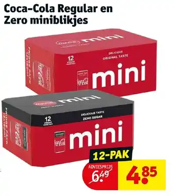 Kruidvat Coca-cola regular en zero miniblikjes 12-pak aanbieding