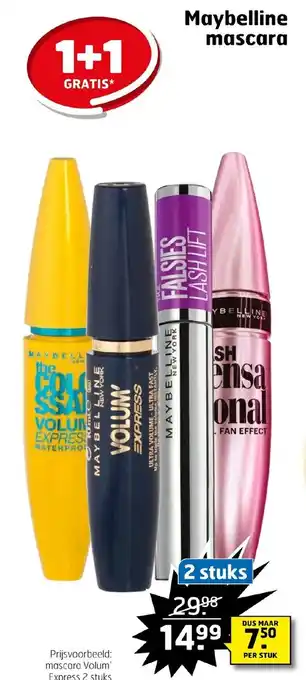 Trekpleister Maybelline mascara 1+1 gratis aanbieding