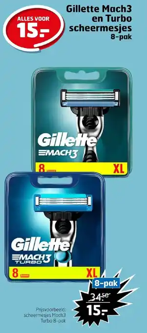 Trekpleister Gillette mach3 en turbo scheermesjes 8-pak aanbieding