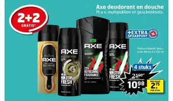 Trekpleister Axe deodorant en douche 4 stuks aanbieding