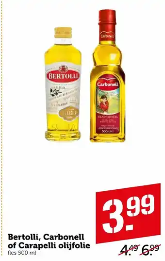 Coop Bertolli, Carbonell of Carapelli olijfolie 500ml aanbieding