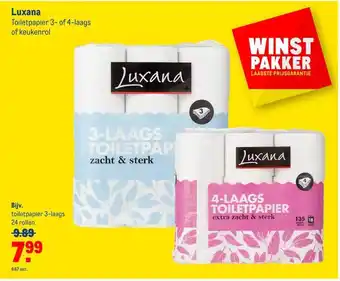 Makro Luxana toiletpapier 3- of 4-laags of keukenrol aanbieding