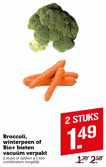 Coop Broccoli, winterpeen of Bio+ bieten vacuum verpakt 2*1kg aanbieding