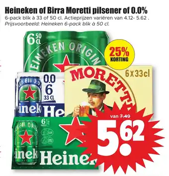 Dirk Heineken of Birra Moretti pilsener of 0.0% aanbieding