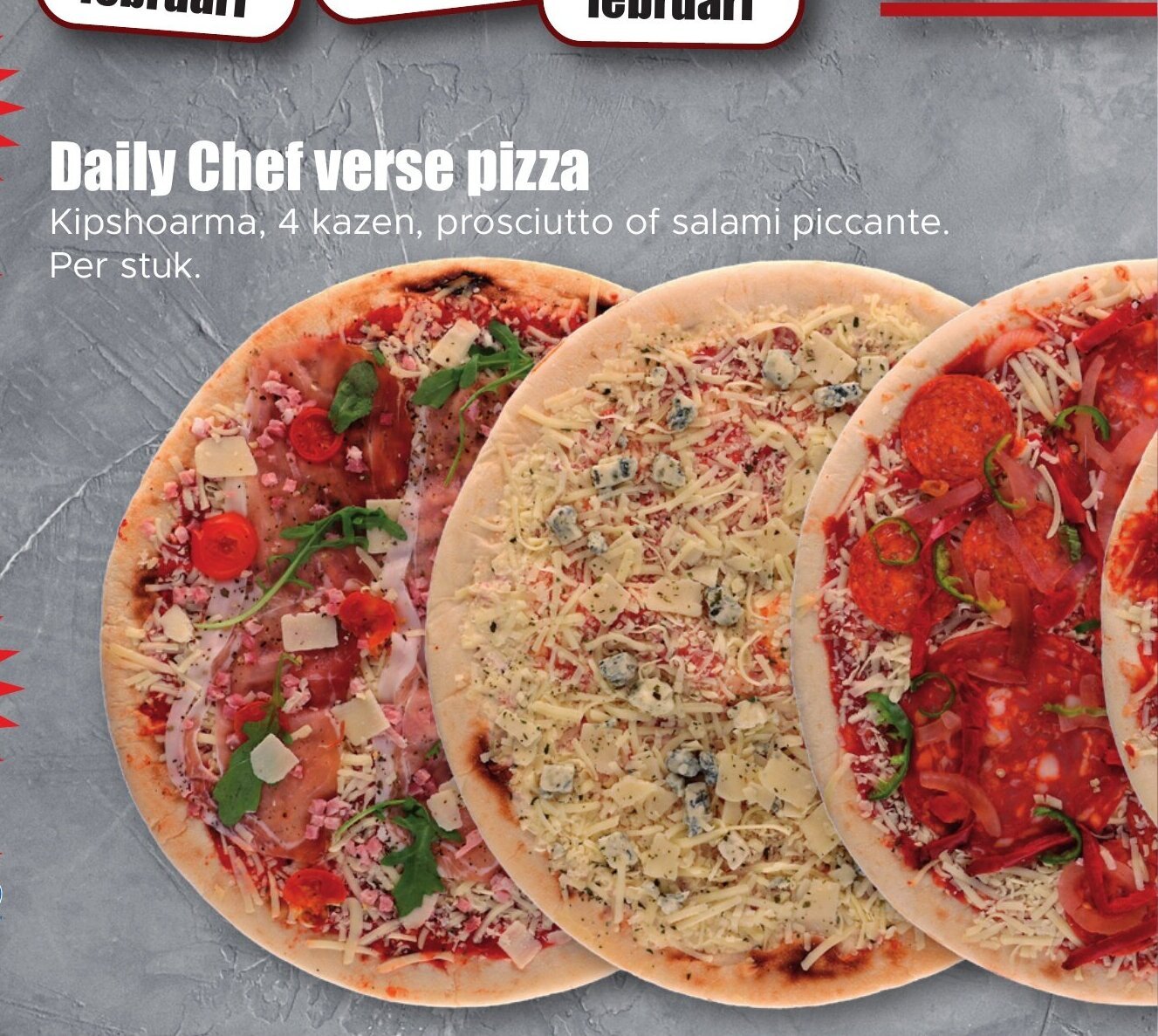 Daily Chef verse pizza kipshoarma, 4 kazen, prosciutto of salami