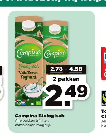 PLUS Campina Biologisch 1 liter 2 pakken aanbieding