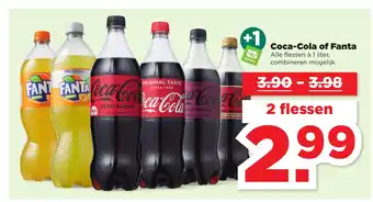 PLUS Coca-Cola of Fanta 1 liter 2 flessen aanbieding