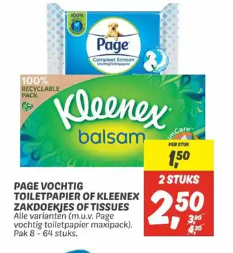 Dekamarkt Page vochtig toiletpapier of kleenex zakdoekjes of tissues 2 stuks aanbieding