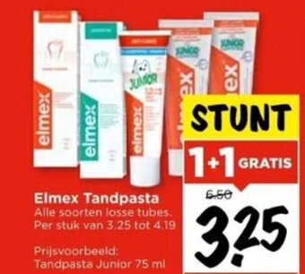 Vomar Voordeelmarkt Elmex Tandpasta 1+1 gratis aanbieding