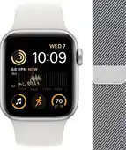 Coolblue Apple watch se (2022) 40mm zilver aluminium witte sportband + polsband milanees zilver aanbieding