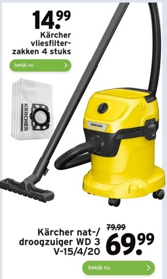 GAMMA Karcher nat-/ droogzuiger WD 3 V-15/4/20 aanbieding