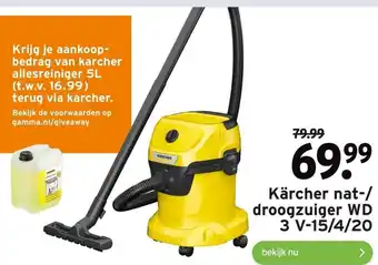 GAMMA Karcher nat-/droogzuiger WD 3 V-15/4/20 aanbieding