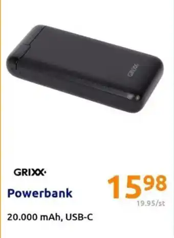 Action Grixx powerbank 20.000 mAh, USB-C aanbieding