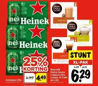 Vomar Voordeelmarkt Heineken pils, nescafé dolce gusto cappuccino, lungo of café au lait aanbieding