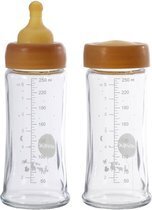 Bol.com Hevea wide neck glazen drinkfles | 250ml | 2 stuks | borosilicaat glas | 100% natuurrubber aanbieding