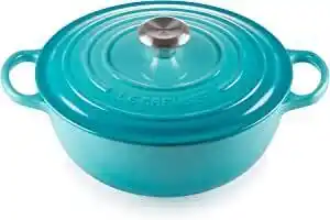 Amazon Le creuset la marmite kenmerkende geëmailleerde gietijzeren braadpan met deksel, 26 cm, 4,1 liter, groenblauw, 21114261700430 aanbieding