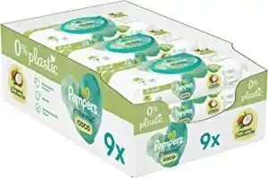 Amazon Pampers pure coconut billendoekjes, 378 babydoekjes (9x42 doekjes), met 100% plantaardige vezels en biologische kokosolie aanbieding