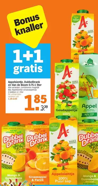 Albert Heijn Appelsientje, DubbelDrank en van de Boom 0.75-1L  1+1 aanbieding