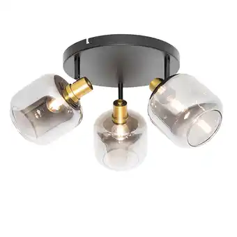 Lampenlicht.nl Plafondspot zwart met goud met smoke glas 3-lichts - zuzanna aanbieding