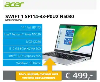 De ICT Vakman ACER Swift 1 SF114-33-P0U2 N5030 | NX.HYSEH.006 aanbieding