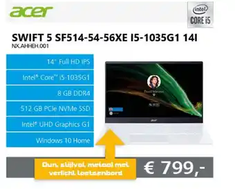 De ICT Vakman ACER Swift 5 | SF514-54-56XE I5-1035G1 14I (NX.AHHEH.001) aanbieding