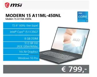 De ICT Vakman MSI Modern 15 A11ML-450NL aanbieding