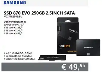 De ICT Vakman SAMSUNG SSD 870 EVO 250GB 2.5" SATA | MZ-77E250B/EU aanbieding