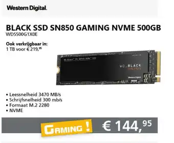 De ICT Vakman WD BLACK SSD SN850 GAMING NVME 500GB | WDS500G1X0E aanbieding