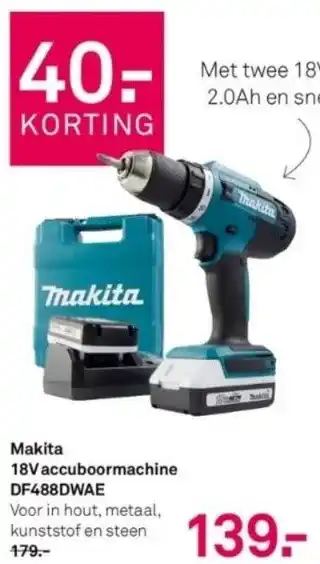 Karwei Makita 18v accuboormachine df488dwae aanbieding