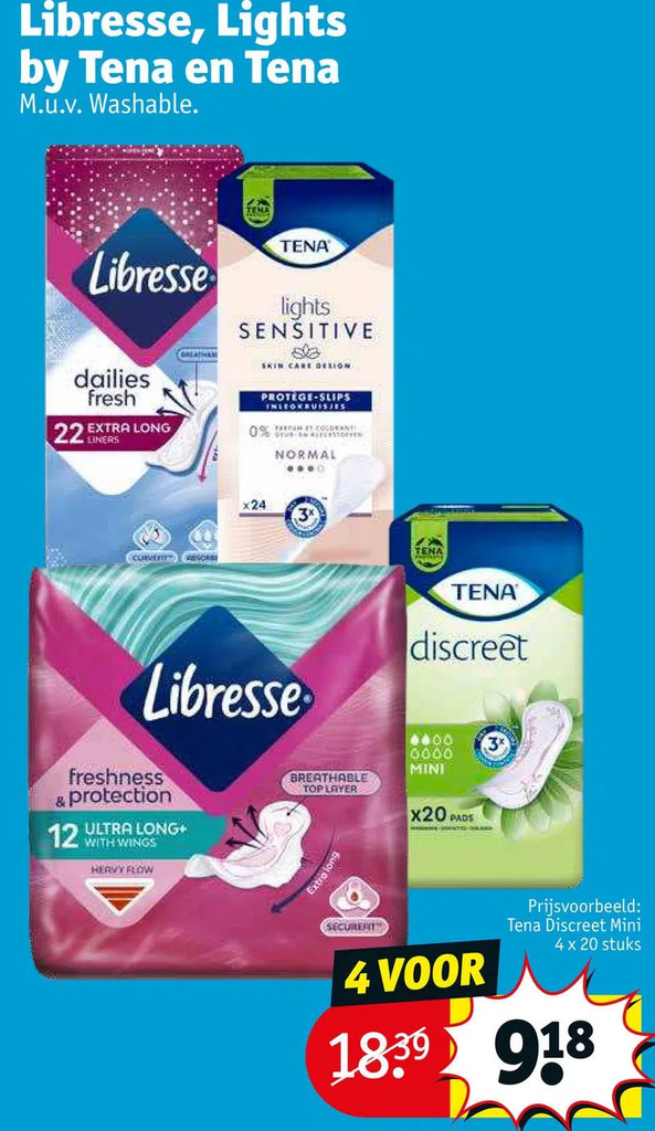 Libresse, lights by tena en tena aanbieding bij Kruidvat